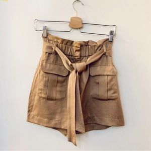 Belted satin utility shorts